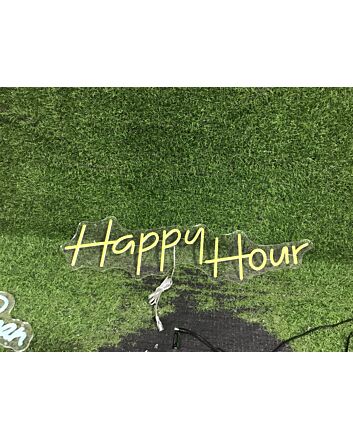 Brighten Your Bar, Office, or Home Space: Celebrate Every Moment with the Happy Plus Hour Yellow LED Neon Sign.