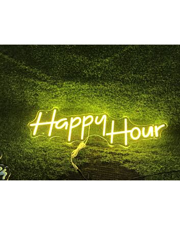 Brighten Your Bar, Office, or Home Space: Celebrate Every Moment with the Happy Plus Hour Yellow LED Neon Sign.