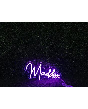 Brighten Up Your Space: Maddox Purple LED Neon Sign, Perfect for Home Decor, Bars, and Celebratory Events.