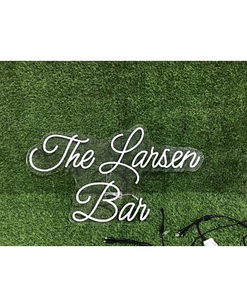 Brighten Up Your Bar, Office, or Wedding with The Larsen Ban White LED Neon Sign.