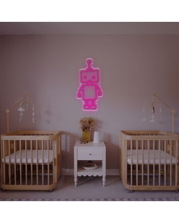 Brighten Up Your Space: Little Cuty Robot LED Neon Sign Ideal for Kids&#039; Rooms, Play Areas, and Birthday Celebrations.