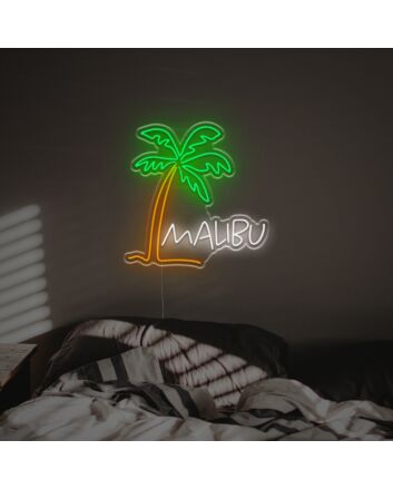Bring a Tropical Vibe to Your Bar, Store, or Living Space with the Malibu With Palm LED Neon Sign.