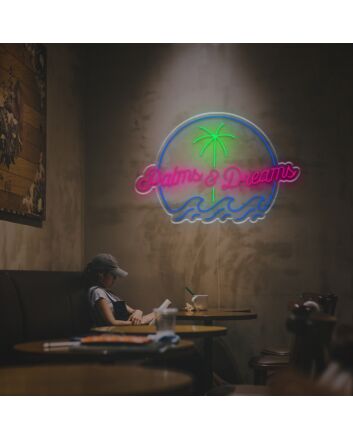 Brighten Up Your Bar, Office, or Tropical-Themed Wedding with the Palms And Dreams LED Neon Sign.