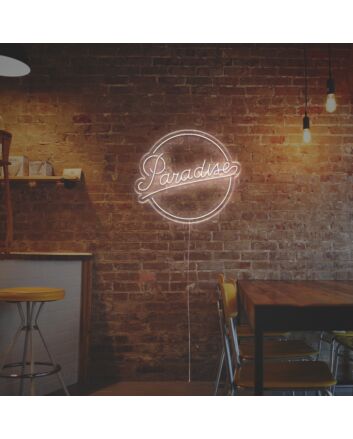 Brighten Your Bar, Wedding, and Office Ambiance with the Paradise With Circle LED Neon Sign.