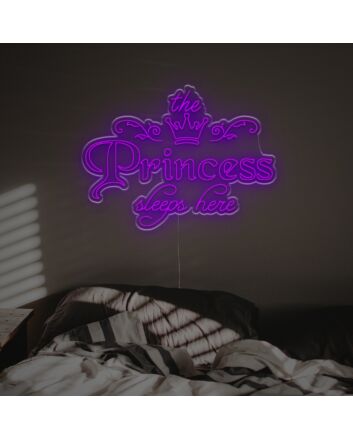 Brighten Your Little Princess&#039;s Bedroom or Celebration Space with The Princess Sleeps Here LED Neon Sign.