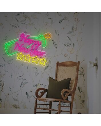 Celebrate in Style: Brighten Up Your New Year's Eve, Parties, and Special Events with the Happy New Year With Stars And Champagne LED Neon Sign.