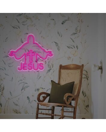 Add a Divine Glow to Your Decor: The Jesus Statue With Cross LED Neon Sign, Perfect for Churches, Religious Events, and Inspirational Home Ambiance.