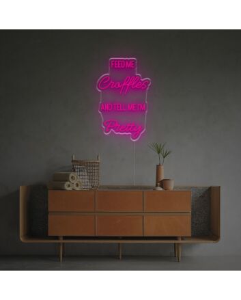 Brighten Your Space with Charm: Feed Me Croffles And Tell Me I Am Pretty LED Neon Sign, Perfect for Bars, Cafes, and Romantic Home Decor.