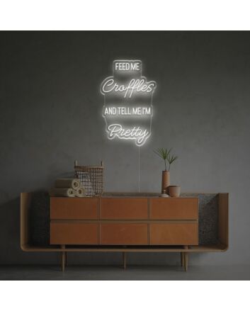 Brighten Your Space with Charm: Feed Me Croffles And Tell Me I Am Pretty LED Neon Sign, Perfect for Bars, Cafes, and Romantic Home Decor.