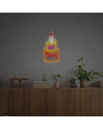 Brighten Your Celebration: Perfect for Home, Office, and Special Occasions like Weddings or Birthday Parties - Two Layer Birthday Cake LED Neon Sign.