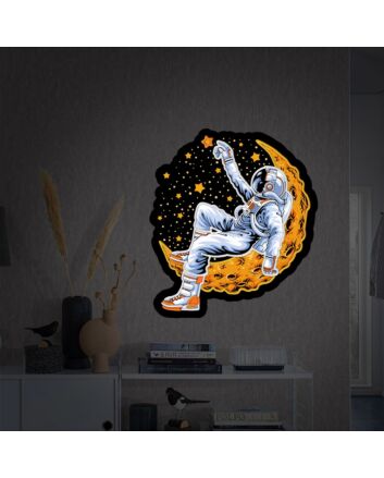 Elevate Your Space: Astronauts Lying On Moon Space UV Neon Sign - Perfect for Bedrooms, Offices, and Trendy Cafes.