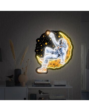Elevate Your Space: Astronauts Lying On Moon Space UV Neon Sign - Perfect for Bedrooms, Offices, and Trendy Cafes.