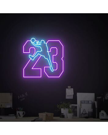 Brighten Up Your Game Room and Celebrate in Style: Basketball Neon Sign No 23 Jersey Neon Lights Decor for Sports-Themed Parties, Bars, and Home Entertainment Areas.