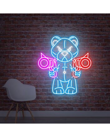 Brighten Your Man Cave, Game Room or Bar with the Bear Neon Signs Violent Bear With Double Guns Neon Sign