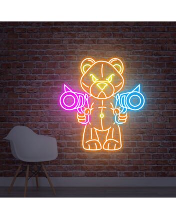 Brighten Your Man Cave, Game Room or Bar with the Bear Neon Signs Violent Bear With Double Guns Neon Sign