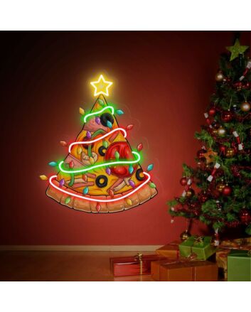Deck Your Halls and Celebrate Festively with the Christmas Pizza Tree Neon Sign, Perfect for Home Decor, Office Parties, and Unique Christmas Gifts!