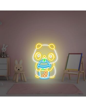 Brighten Your Café or Kitchen: Cute Bear Drink Coffee Kawaii Bear Neon Sign Perfect for Creating a Cozy Atmosphere