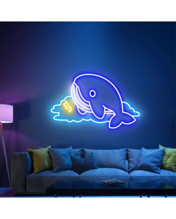 Transform your space into a whimsical wonderland with Cute Whale Neon Sign Whale Flying Sign Wall Decor Art - Perfect for Nurseries, Playrooms, and Enchanting Themed Parties.