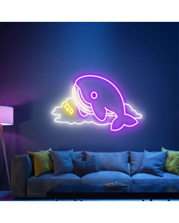 Transform your space into a whimsical wonderland with Cute Whale Neon Sign Whale Flying Sign Wall Decor Art - Perfect for Nurseries, Playrooms, and Enchanting Themed Parties.