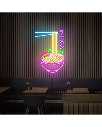 Brighten Up Your Kitchen, Gameroom, or Restaurant with the Delicious Flying Noodles Japanese Ramen Bowl Neon Sign.