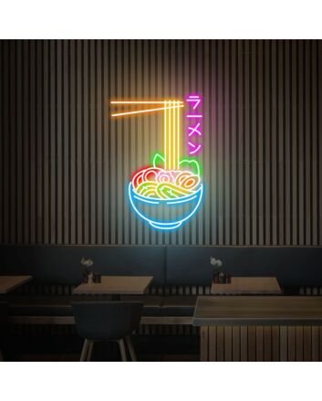 Brighten Up Your Kitchen, Gameroom, or Restaurant with the Delicious Flying Noodles Japanese Ramen Bowl Neon Sign.