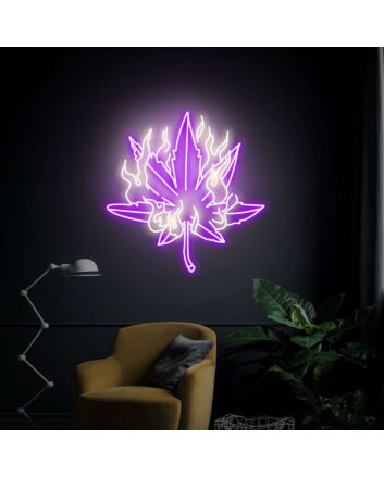 Elevate Your Space: Dope Leaf On Fire Neon Sign, Perfect for Home Decor, Bars, Stores, and Parties - A Unique Stoner Gift Wall Sign.