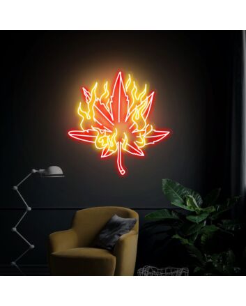 Elevate Your Space: Dope Leaf On Fire Neon Sign, Perfect for Home Decor, Bars, Stores, and Parties - A Unique Stoner Gift Wall Sign.