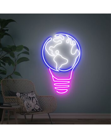 Bring a Universal Glow to Any Space: Earth Bulb Neon Sign Led Neon Light Perfect for Bedroom, Office, Bar, and Weddings.