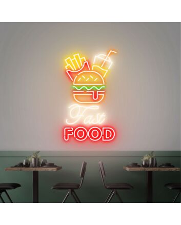 Brighten Your Space: Fast Food Neon Sign Hamburger Cola, Perfect for Kitchen, Diner, Bar, or Food Truck Ambiance.
