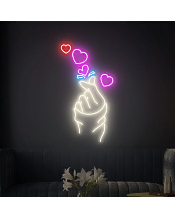 Bring Romance to Your Space: Finger Heart Neon Sign for Lively Home Ambiance, Cozy Bars, and Memorable Weddings.
