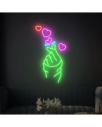 Bring Romance to Your Space: Finger Heart Neon Sign for Lively Home Ambiance, Cozy Bars, and Memorable Weddings.