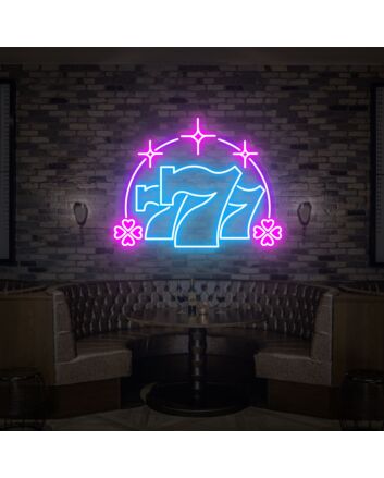 Spark up your game room and celebrations with the Lucky Seven 7 Number Jackpot Casino Decor Slot Machine Neon Bar Sign Party Wall Decor, perfect for any casino night, home bar, or festive event.