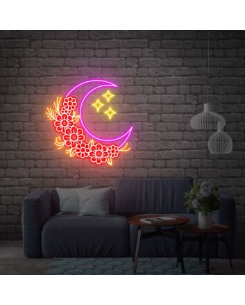 Brighten Your Nights and Celebrate in Style: Moon Flower Star Neon Sign Handmade Art Neon Light White Vibes for Wall Decor, Perfect for Bars, Weddings, and Trendy Home Settings