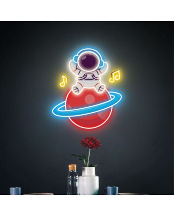 Enhance Your Space with Music Astronauts Sitting On Planet Led UV Neon Sign - Perfect for Home Decor, Bars, and Party Vibes