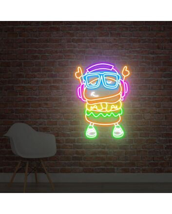 Brighten Up Your Child&#039;s Bedroom or Playroom with The Burger Kid Neon Sign Gift To Children Who Love Music - Perfect for Birthday Celebrations and Musical Themes.