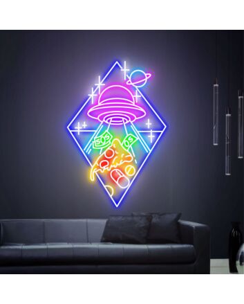 Add a Cosmic Touch to Your Bedroom, Game Room, or Next Extraterrestrial-Themed Party with Ufo Pizza Neon Lights Star Neon Wall Decor Flying Saucer Bedroom Neon Night Light.