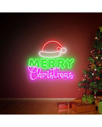 Brighten Your Festivities: Christmas Hat Led Neon Sign for Joyful Home, Office, Store, Bar, Wedding, and Party Decorations.