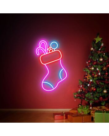 Brighten Up Your Festivities: Christmas Stocking Decor Wall Art Winter Decor LED Neon Sign for Home, Office, and Holiday Celebrations.