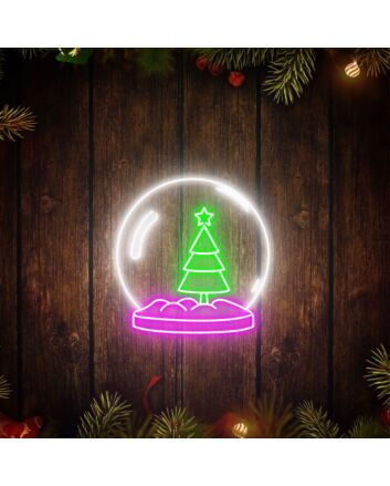 Brighten Your Holiday Celebrations and Events with the Christmas Tree Snow Globe Led Neon Sign for Home, Office, and Party Decor.