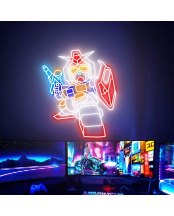 Brighten Your Child's Room or Next Party with the Fighting Gundam Robot LED Neon Sign - A Perfect Gift for Young Fans!