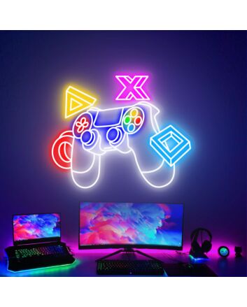 Level Up Your Game Room, Office, or Party Ambiance with the Game Controller LED Neon Sign Gaming Room Decor.
