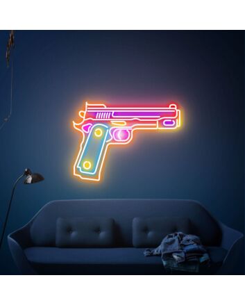 Enhance Your Bedroom, Game Room or Bar Ambiance with Gun Pistol LED Neon Artwork Wall Art