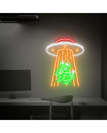 Add a whimsical touch to your bar or game room with Kidnapping Cow Led Neon Sign Cow Abduction Neon Light.