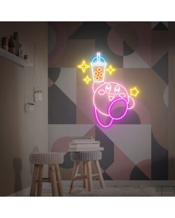 Elevate Your Space: Kirby Bubble Tea Neon Wall Art for Cafes, Home Kitchens, and Boba Shops - The Ultimate LED Neon Sign for Beverage Lovers.
