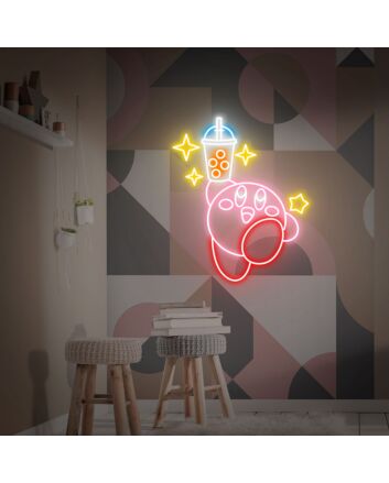 Elevate Your Space: Kirby Bubble Tea Neon Wall Art for Cafes, Home Kitchens, and Boba Shops - The Ultimate LED Neon Sign for Beverage Lovers.