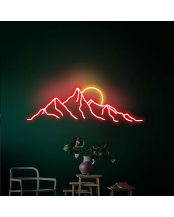 Brighten Your Spaces: Mountain Sunset Led Neon Sign Perfect for Family Home Accent, Office Statement Piece, or Aesthetic Bar and Wedding Decor.
