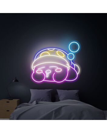 Brighten Your Child's Bedroom, Gaming Space, or Birthday Bash with Sleepy Kirby LED Neon Sign - The Ultimate Anime Kirby Wall Art and Gift Idea.