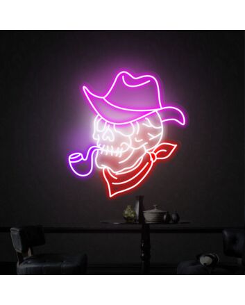 Elevate Your Space with &quot;Smoking Skull Neon Lights Sign Handmade Artwork,&quot; Perfect for Home Decor, Offices, Bars, and Edgy Weddings.