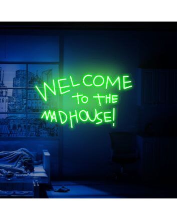 Brighten Your Bar, Office, and Home Décor with the "Welcome To The Madhouse" LED Neon Sign - The Perfect Moving Gift for Any Space!