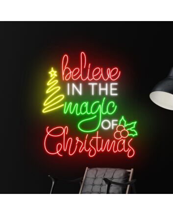 Brighten Your Festive Season: The Perfect Home, Office, and Store Decor with Believe In The Magic Of Christmas Led Neon Sign